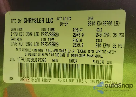 2008 Dodge Ram 1500 Slt из США, поврежденный, VIN 1D7HU18238J145306